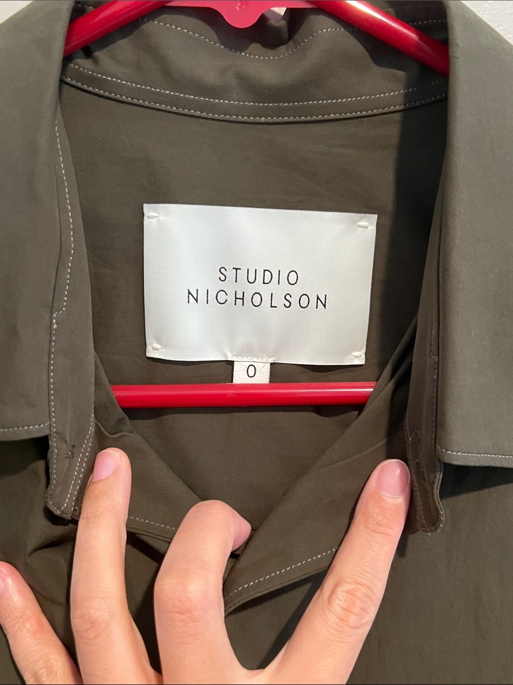 Studio Nicholson Olive Green Short Sleeve Oversized Shirt - Picture 6 of 7